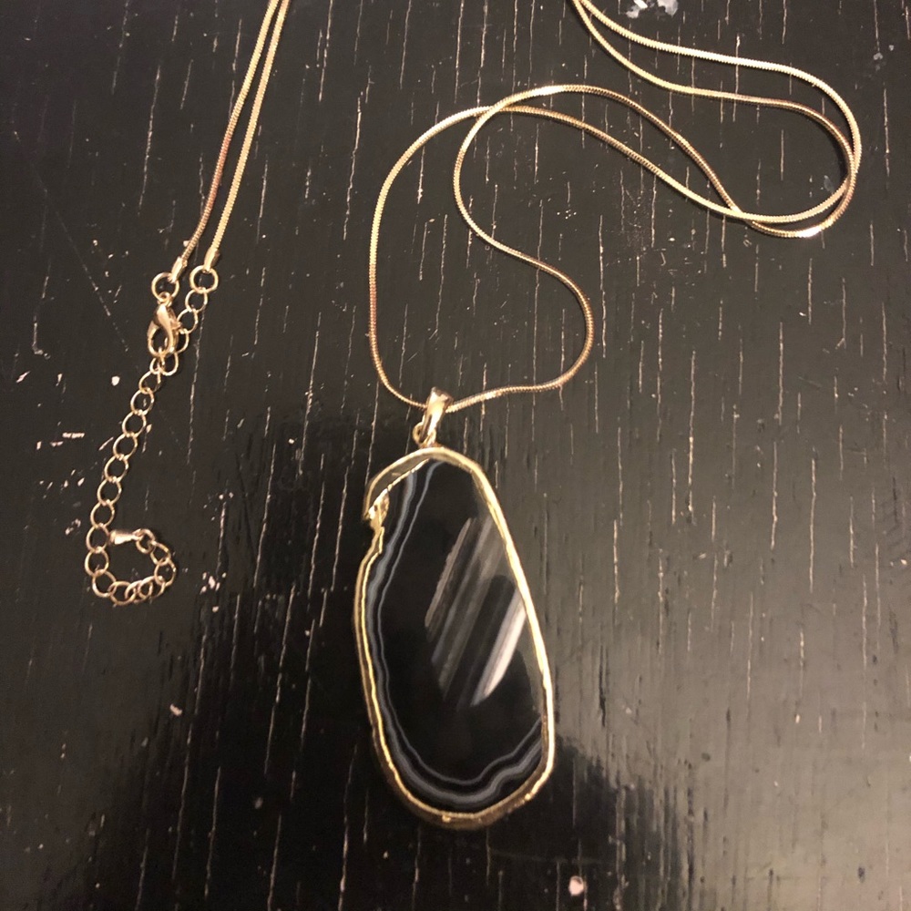 Black agate necklace on gold chain